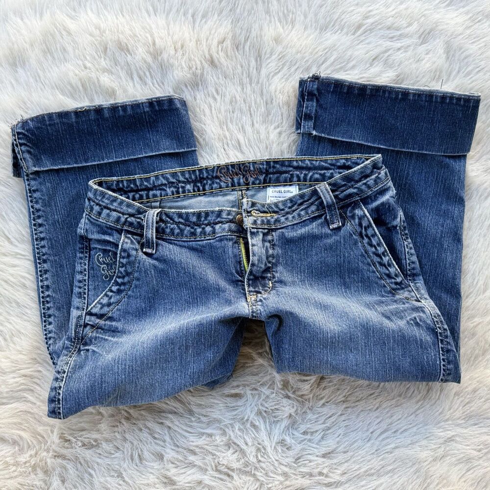 Cruel Girl Y2K Western Blue Denim Cuffed Capri Jeans Size 3
